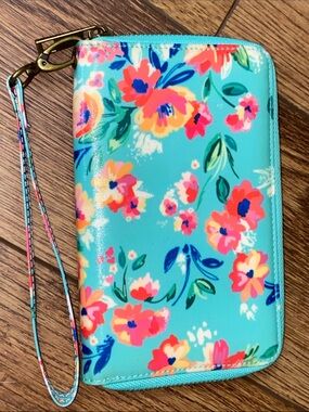Wander Wallet Bloom Turquoise Floral Zip Wristlet